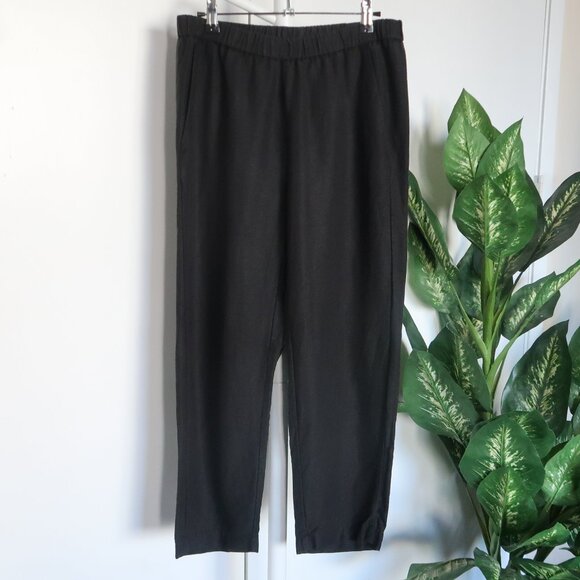 Eileen Fisher Black Lyocell Organic Linen Tapered High Waist Pull-on Pants XS - Picture 4 of 9